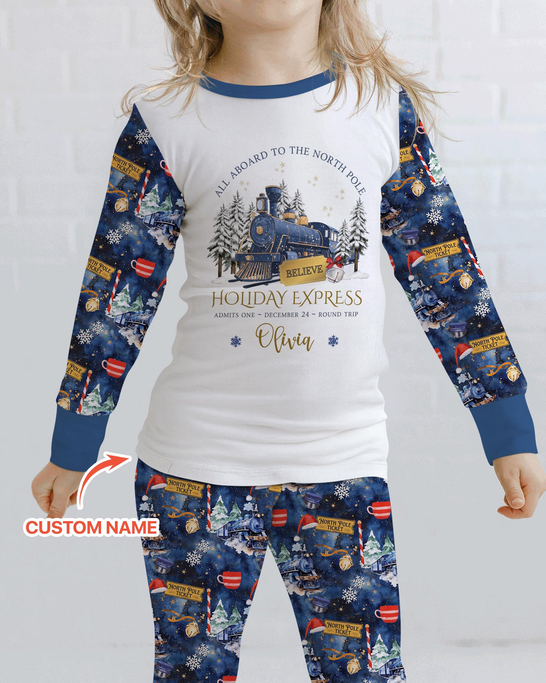 Custom Name North Pole Journey Bamboo Two Piece Long Sleeve Pajama Set