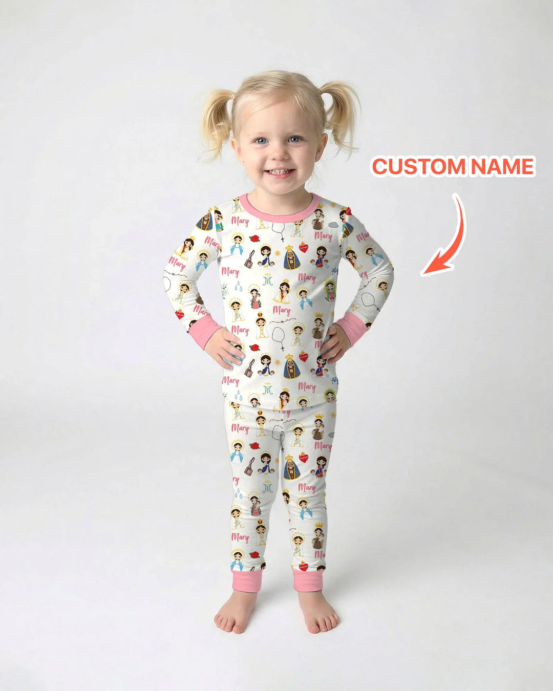 Custom Name Mother Mary Bamboo Two Piece Long Sleeve Pajama Set