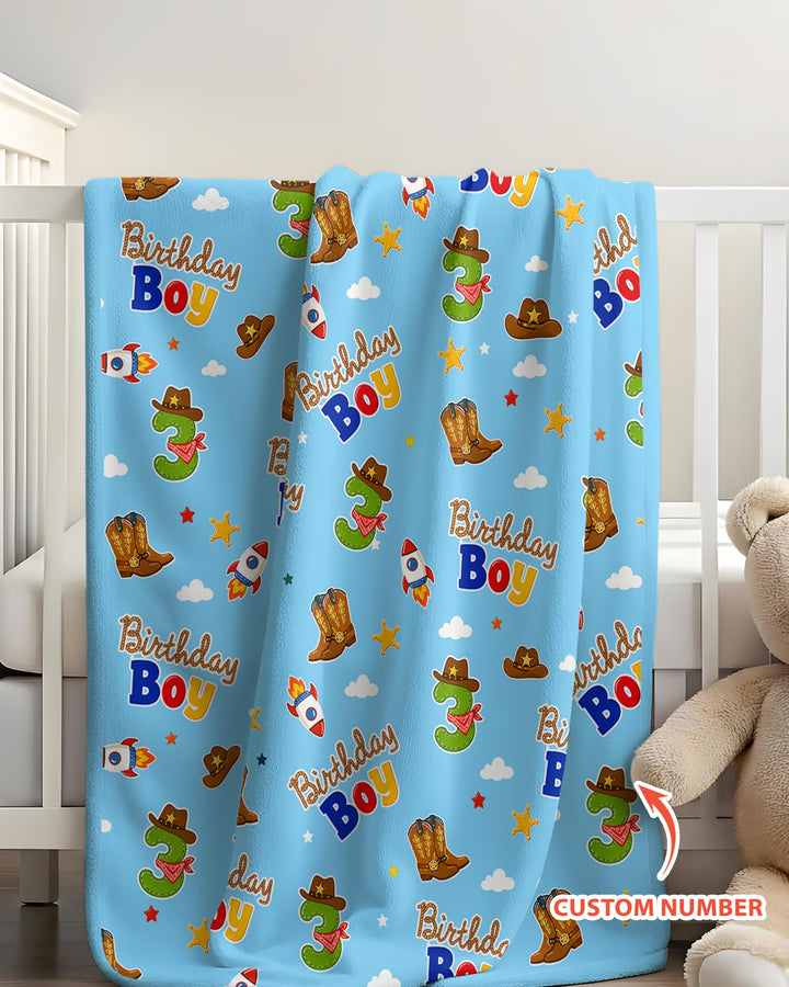 Custom Birthday Western Boy Bamboo Blanket