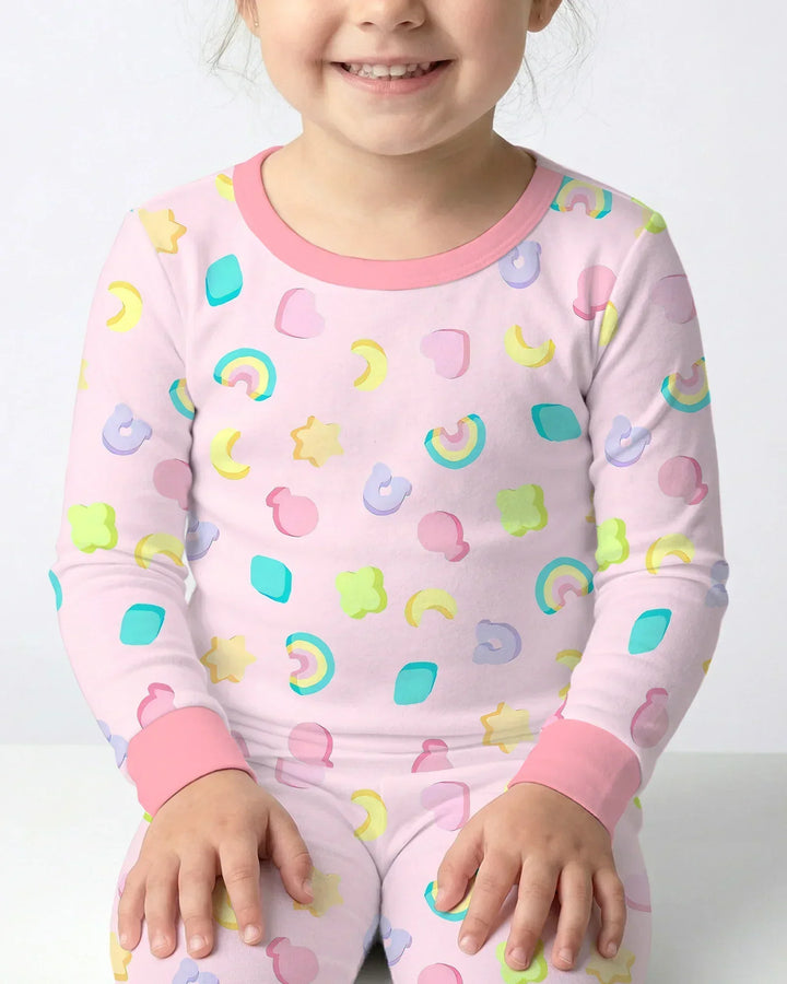 Pastel Lucky Charms Scatter Bamboo Two Piece Long Sleeve Pajama Set