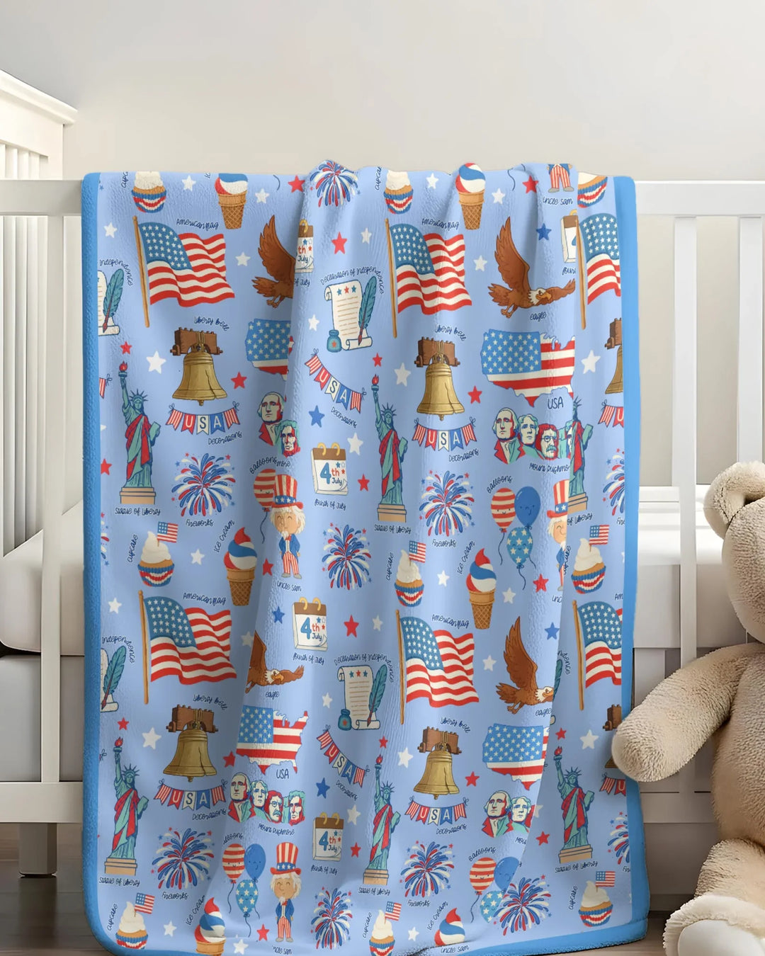 Hand Drawn Patriotic Iconic Bamboo Blanket