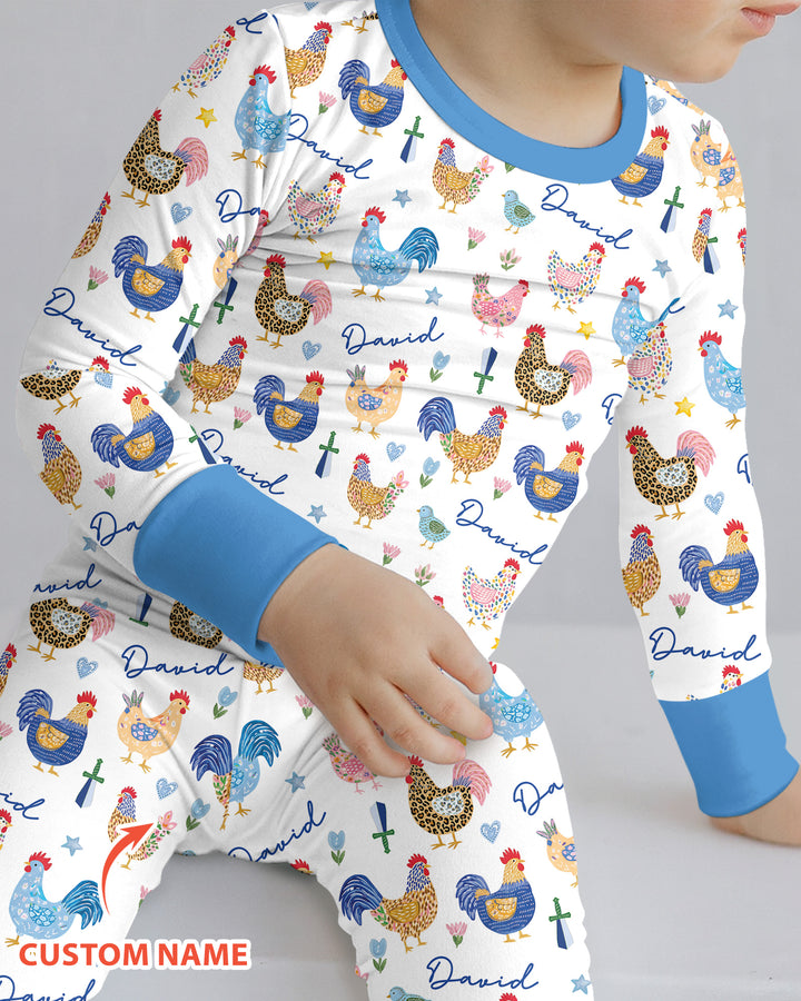 Cluck And Cozy Bamboo Two Piece Long Sleeve Pajama Set