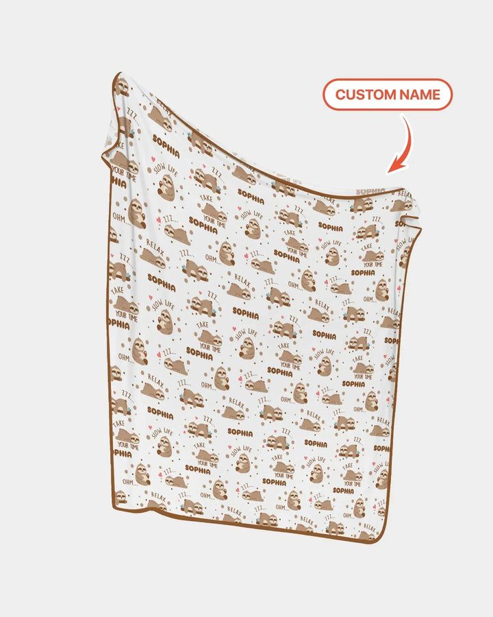 Custom Name Cute Sloth Bamboo Blanket