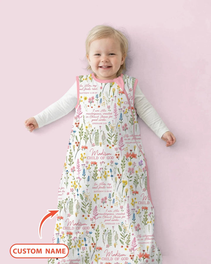 Custom Name Child of God Flower Garden Bamboo Sleep Bag