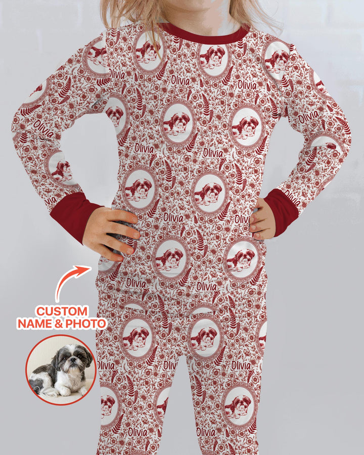 Custom Pet Photo Chinoiserie Garden Bamboo Two Piece Long Sleeve Pajama Set