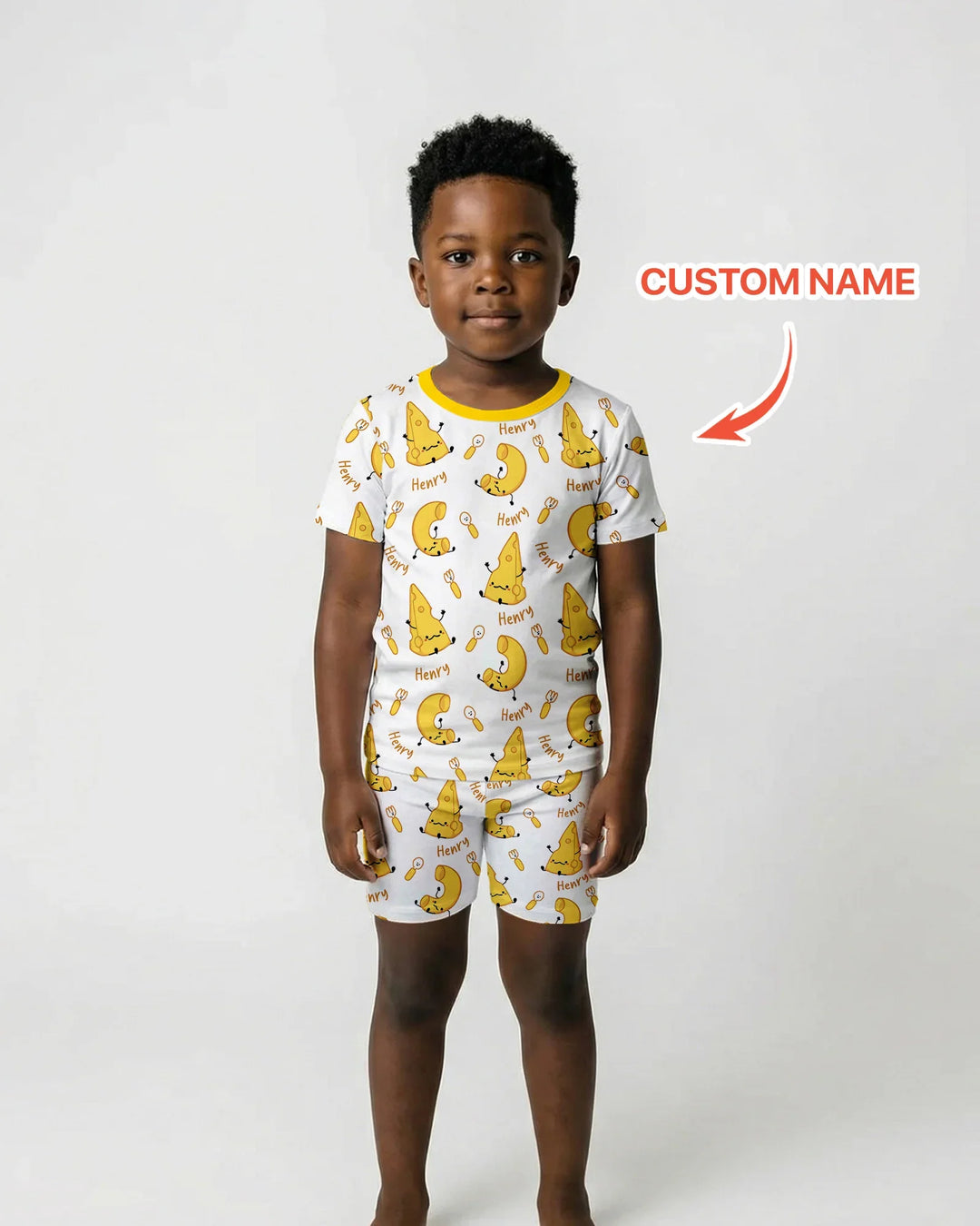 Custom Name Mac & Cheese Club Bamboo Two Piece Short Sleeve Shorts Pajama Set