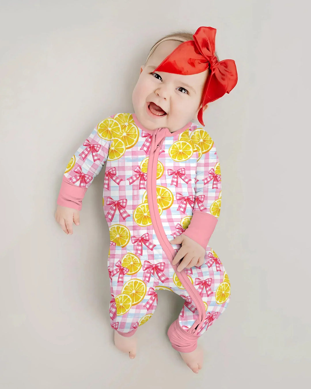 Pink Lemons Bows Checkered Bamboo Convertible Zippy