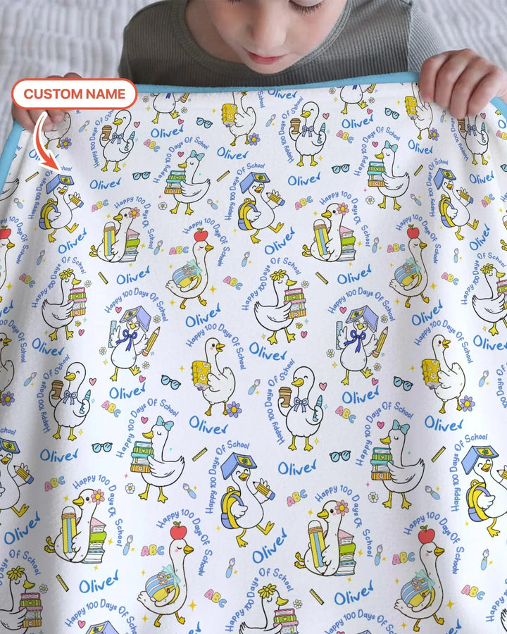 Custom Name Goose Happy 100 Days Of School Bamboo Blanket