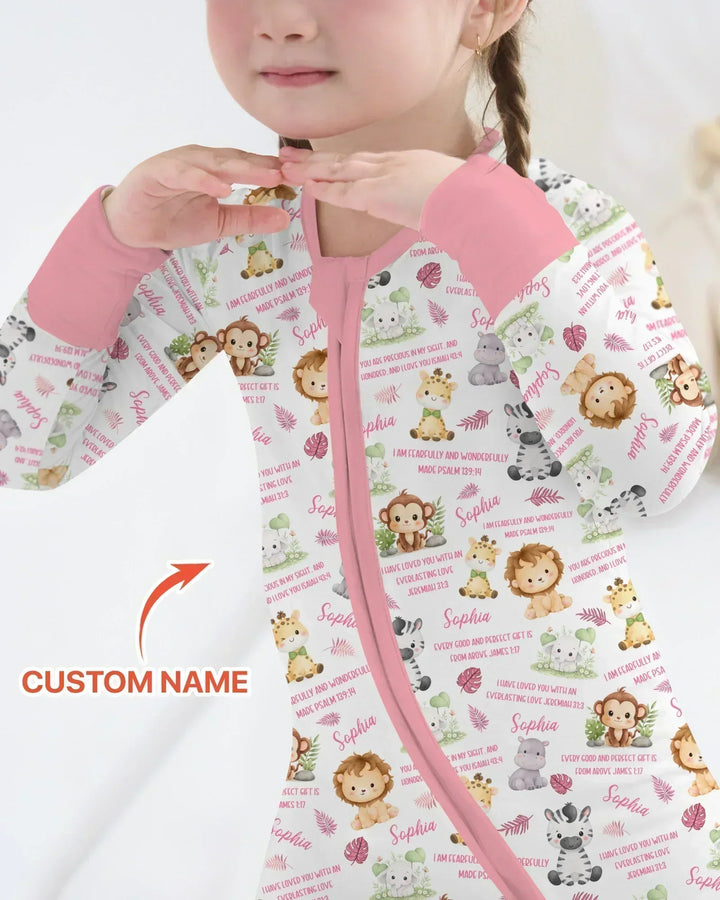 Custom Name Bible Verse Safari Animal Bamboo Convertible Zippy
