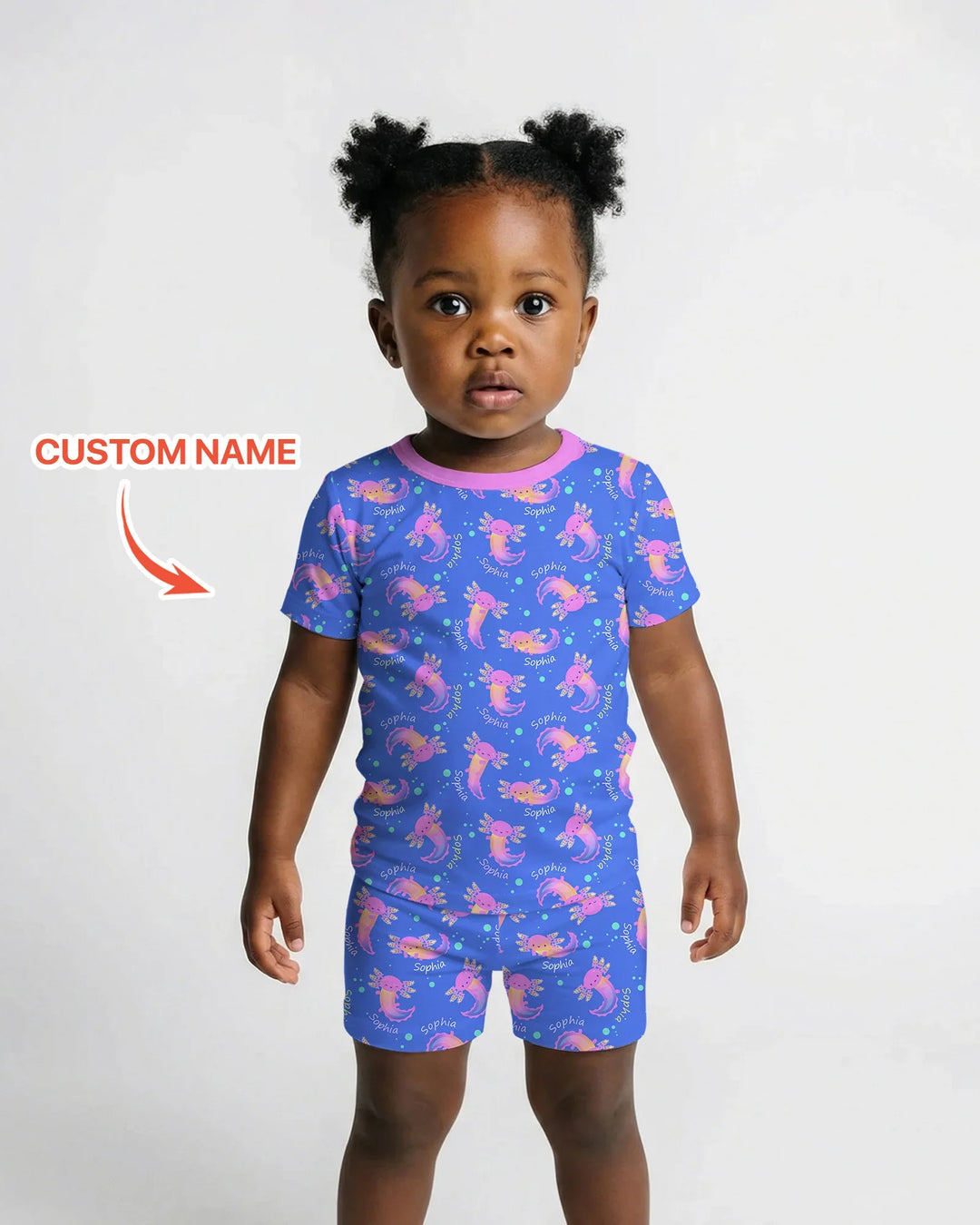 Axolotl Glow Custom Name Bamboo Two Piece Short Sleeve Shorts Pajama Set