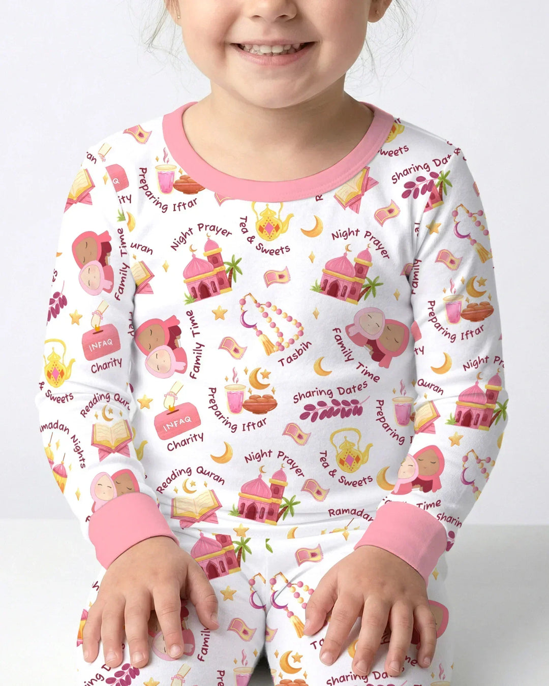 Ramadan Mubarak Matching Family Bamboo Two Piece Long Sleeve Pajama Set