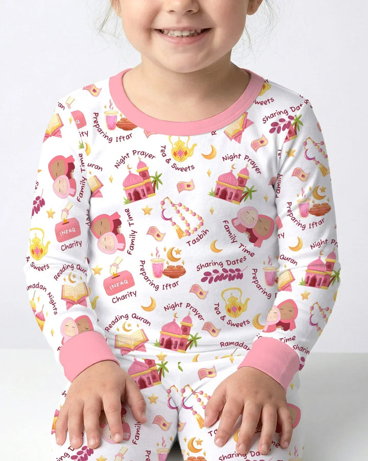 Ramadan Mubarak Matching Family Bamboo Two Piece Long Sleeve Pajama Set
