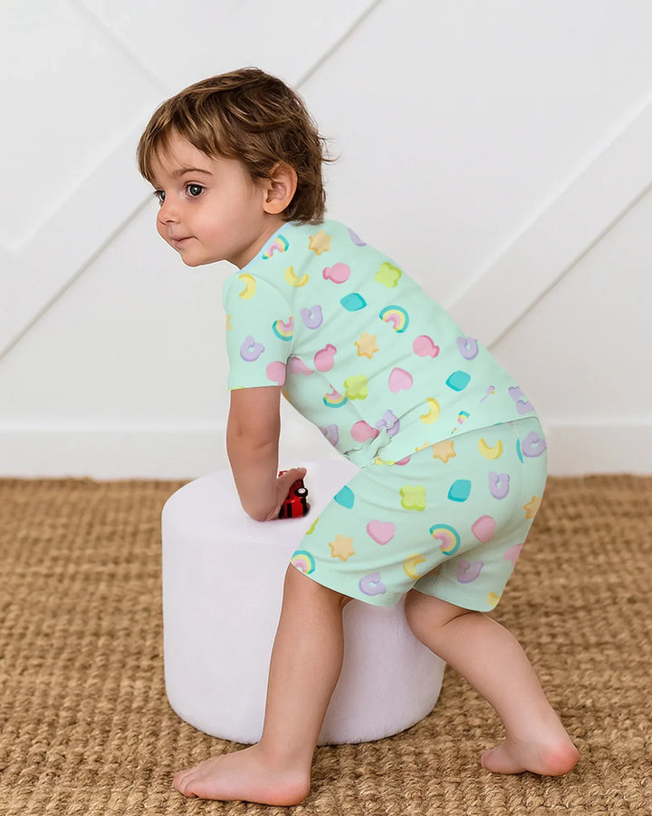 Pastel Lucky Charms Scatter Bamboo Two Piece Short Sleeve Shorts Pajama Set