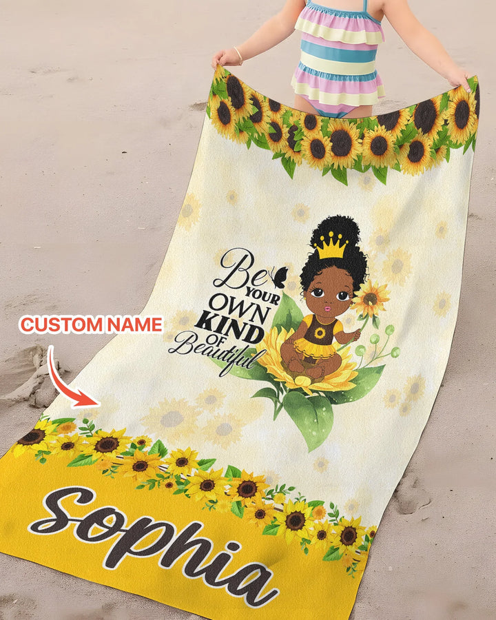 Custom Name Sunflower Queen Bamboo Beach Towel
