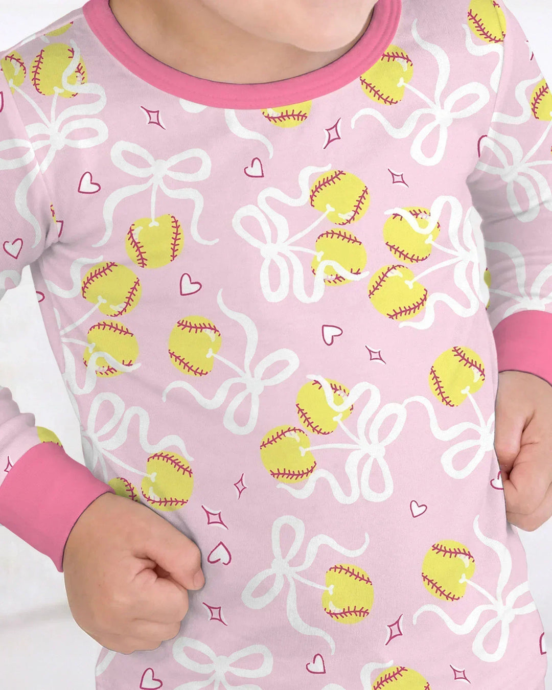 Softball Cherry Mom And Girl Matching Bamboo Two Piece Long Sleeve Pajama Set