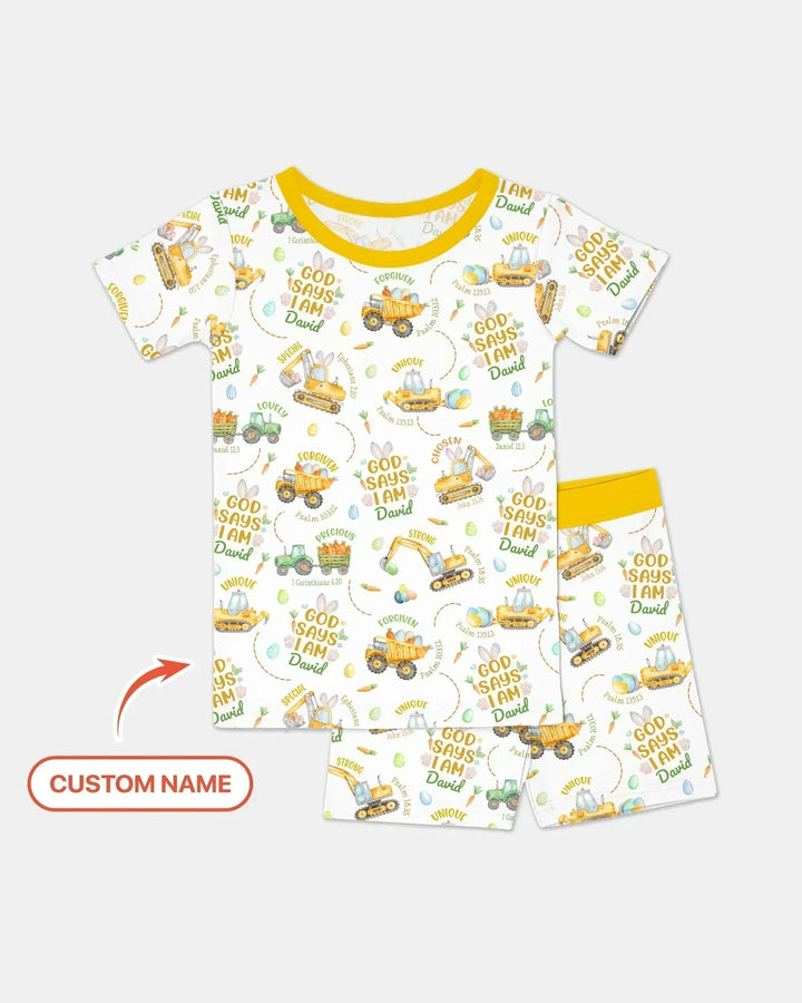 Happy Easter God Says I Am Custom Name Bamboo Two Piece Short Sleeve Shorts Pajama Set