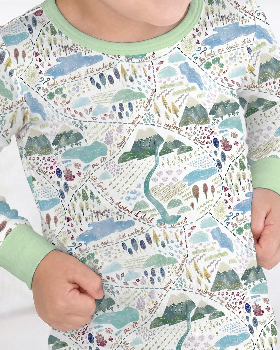 Whimsical Psalms 23 Map Bamboo Two Piece Long Sleeve Pajama Set