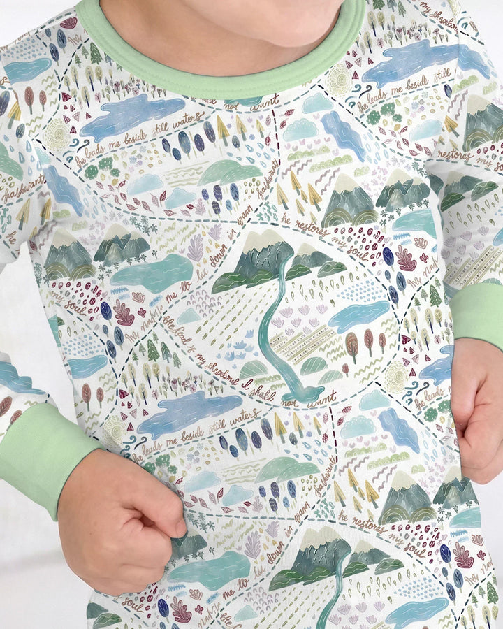 Whimsical Psalms 23 Map Bamboo Two Piece Long Sleeve Pajama Set