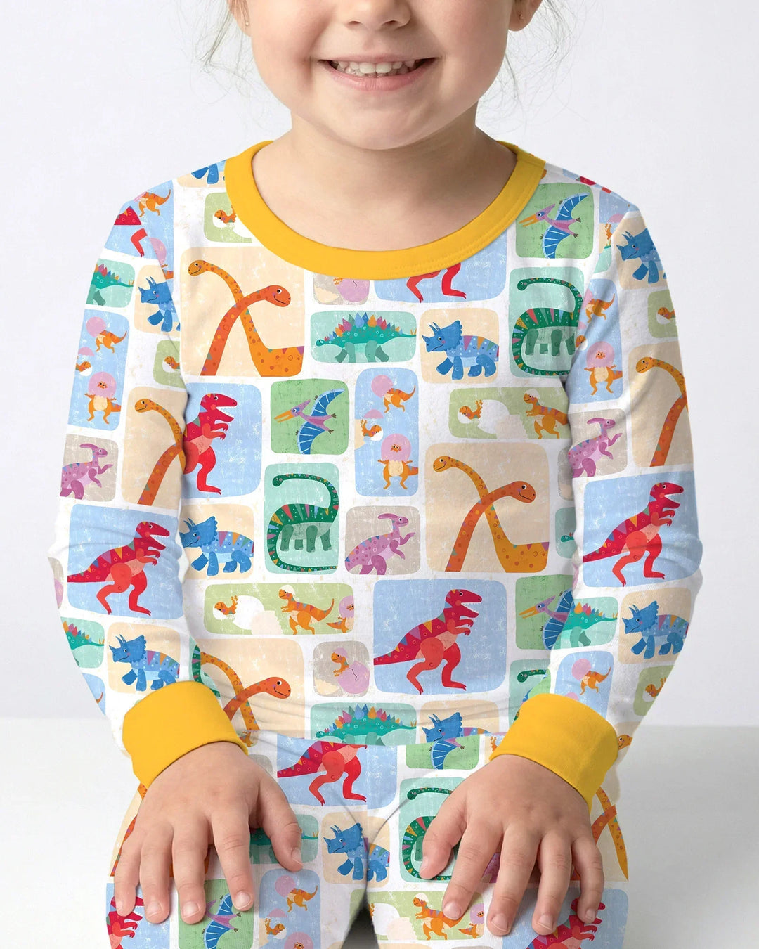 Rainbow Dino Friends Family Matching Bamboo Two Piece Long Sleeve Pajama Set