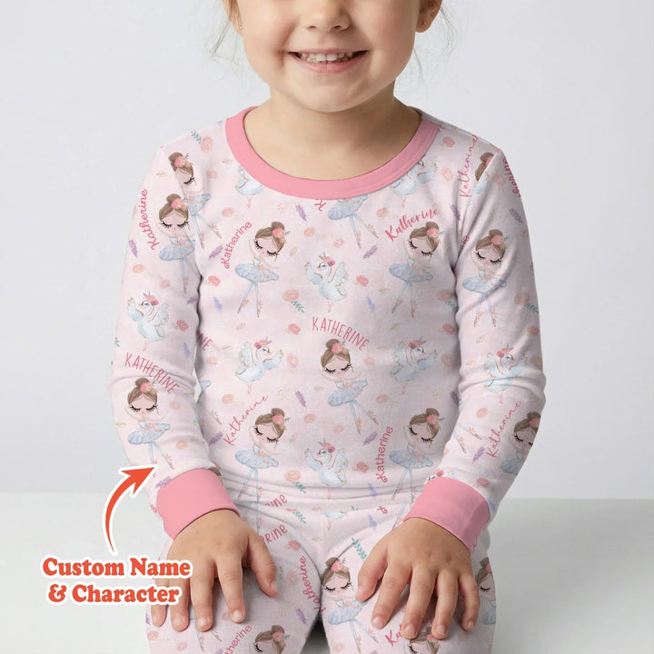 Custom Name Ballerina Doll Bamboo Two Piece Long Sleeve Pajama Set