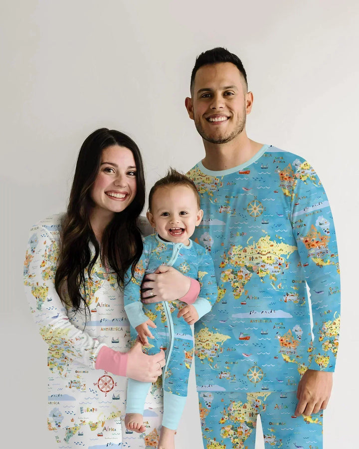 Whimsical World Map Family Matching Bamboo Men's Pajama Set