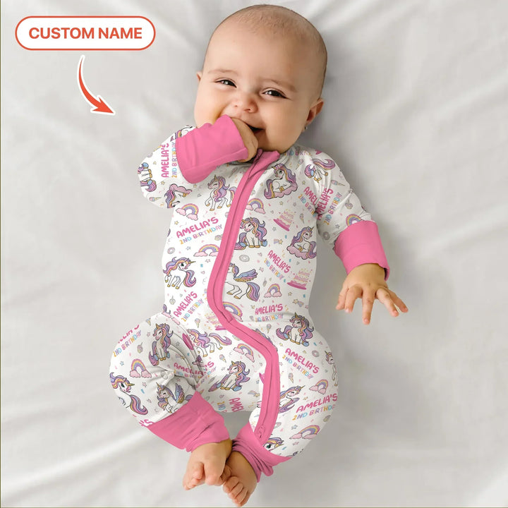 Custom Name Little Unicorn's Birthday Bamboo Convertible Zippy
