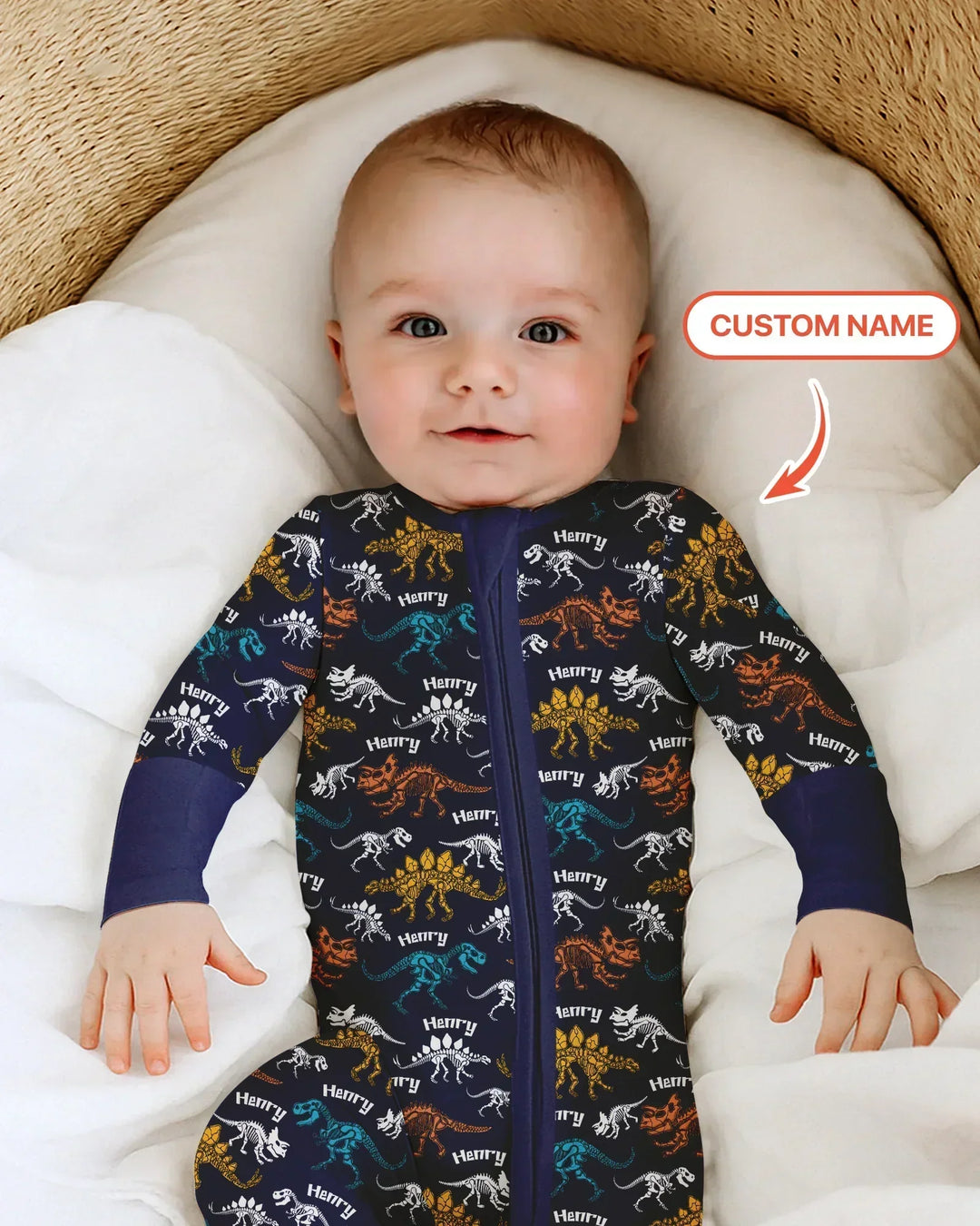 Dino Bones Parade Custom Name Bamboo Convertible Zippy