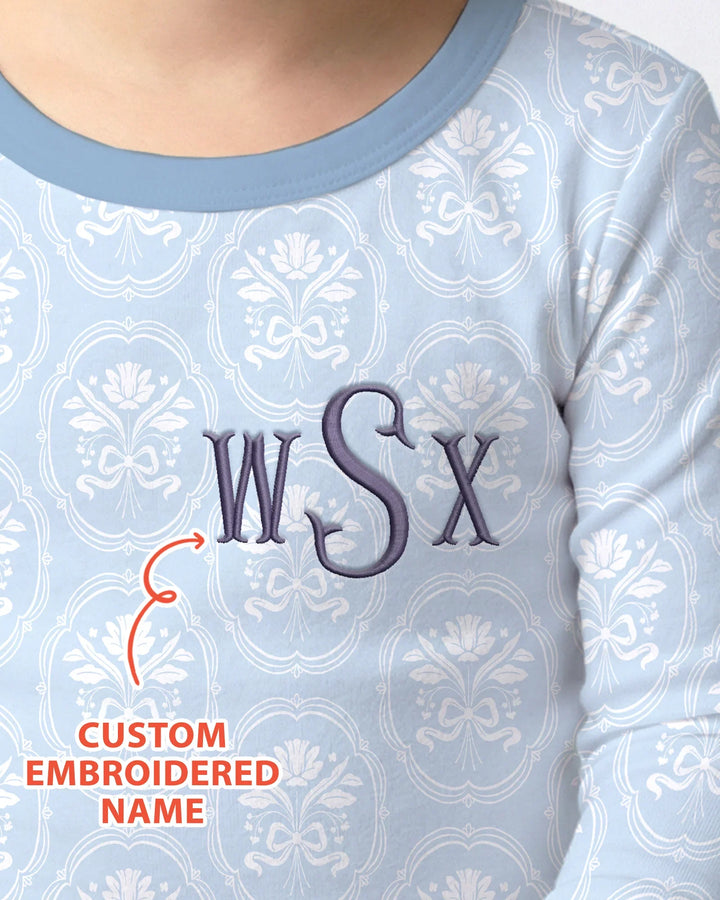 Personalized Floral Embroidered Baby Bamboo Two Piece Long Sleeve Pajama Set