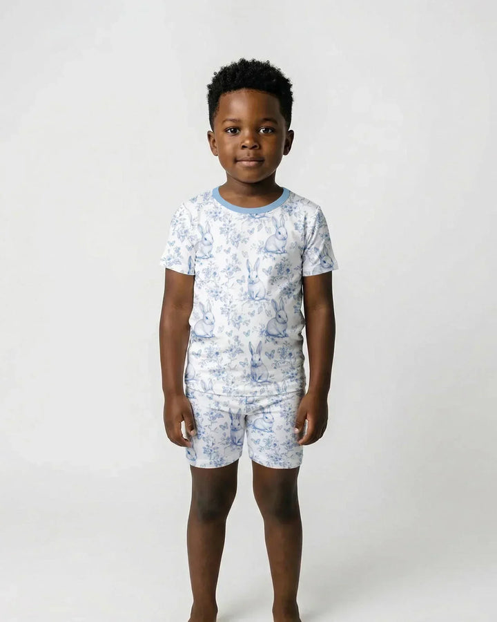 Easter Chinoiserie Toile de Jouy Bamboo Two Piece Short Sleeve Shorts Pajama Set