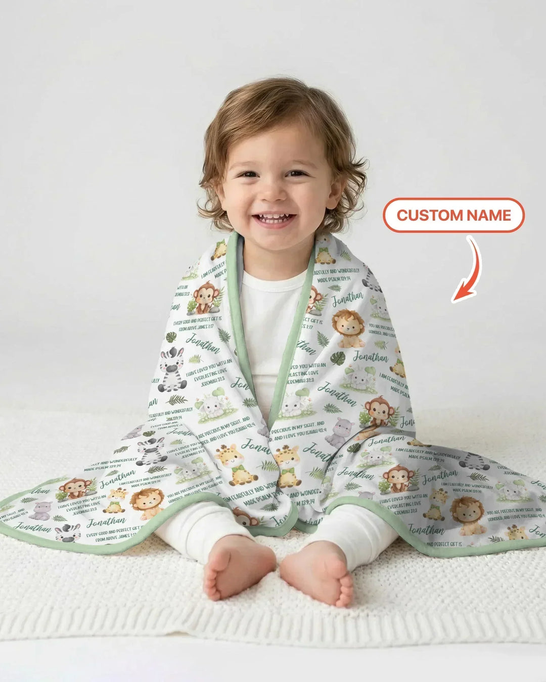 Custom Name Bible Verse Safari Animal Bamboo Blanket