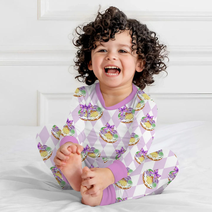 Mardi Gras Donut Bamboo Two Piece Long Sleeve Pajama Set