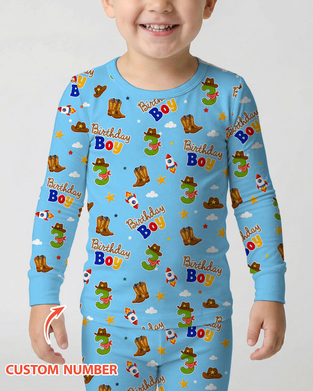 Custom Birthday Western Boy Bamboo Two Piece Long Sleeve Pajama Set
