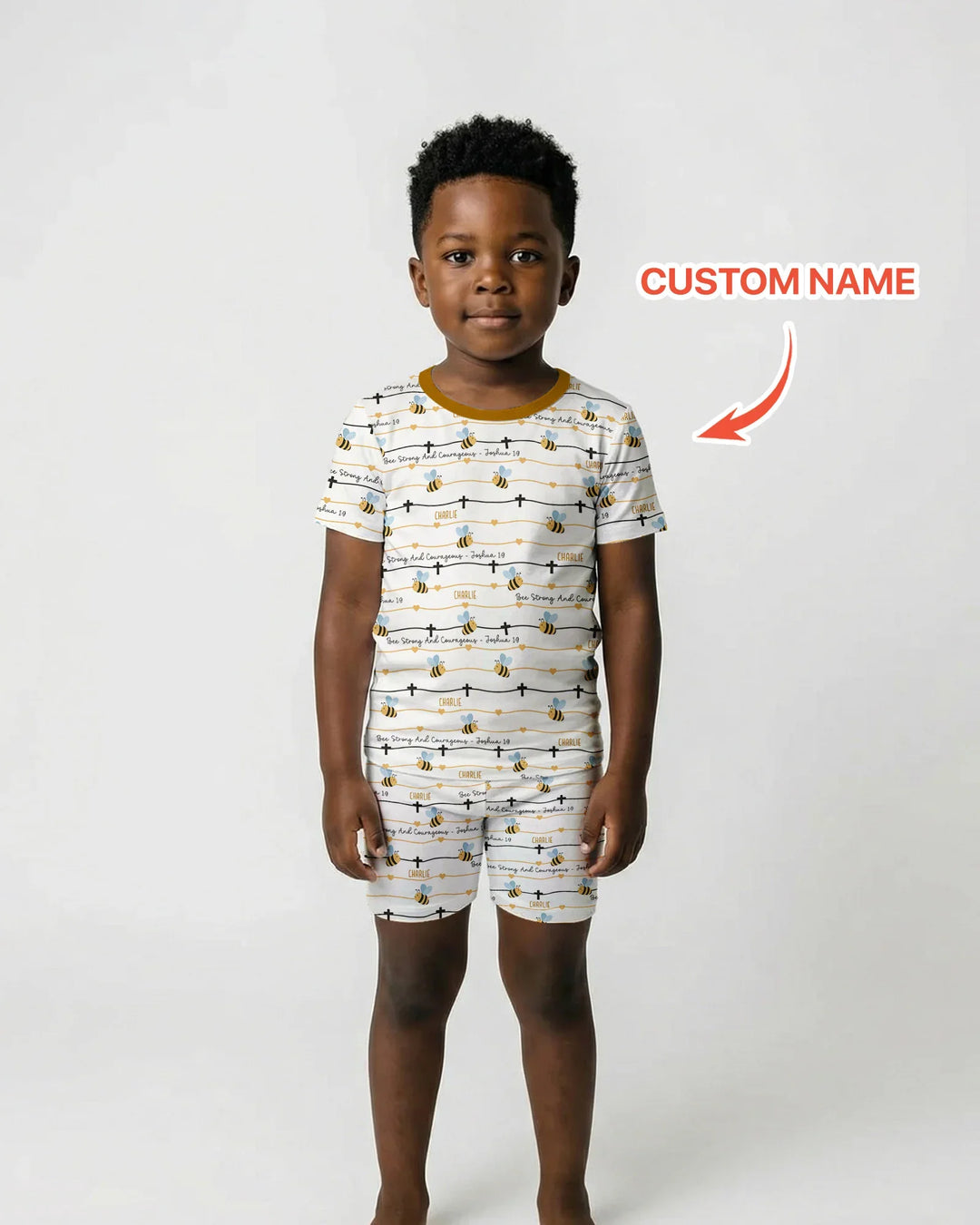 Bee Strong And Courageous Custom Name Bamboo Two Piece Short Sleeve Shorts Pajama Set