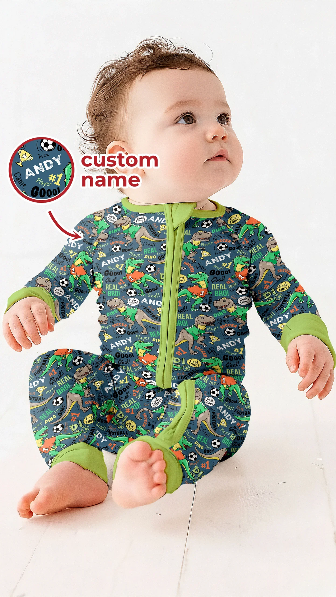 Custom Name Dino Soccer Bamboo Convertible Zippy