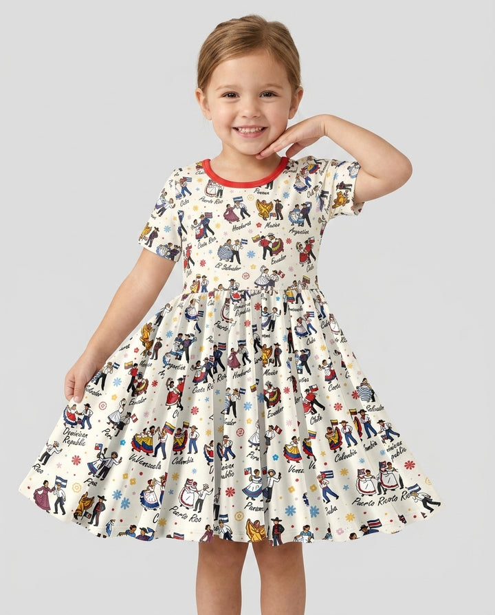 Hispanic Traditional Folkloric Dress Bamboo Twirl Dress