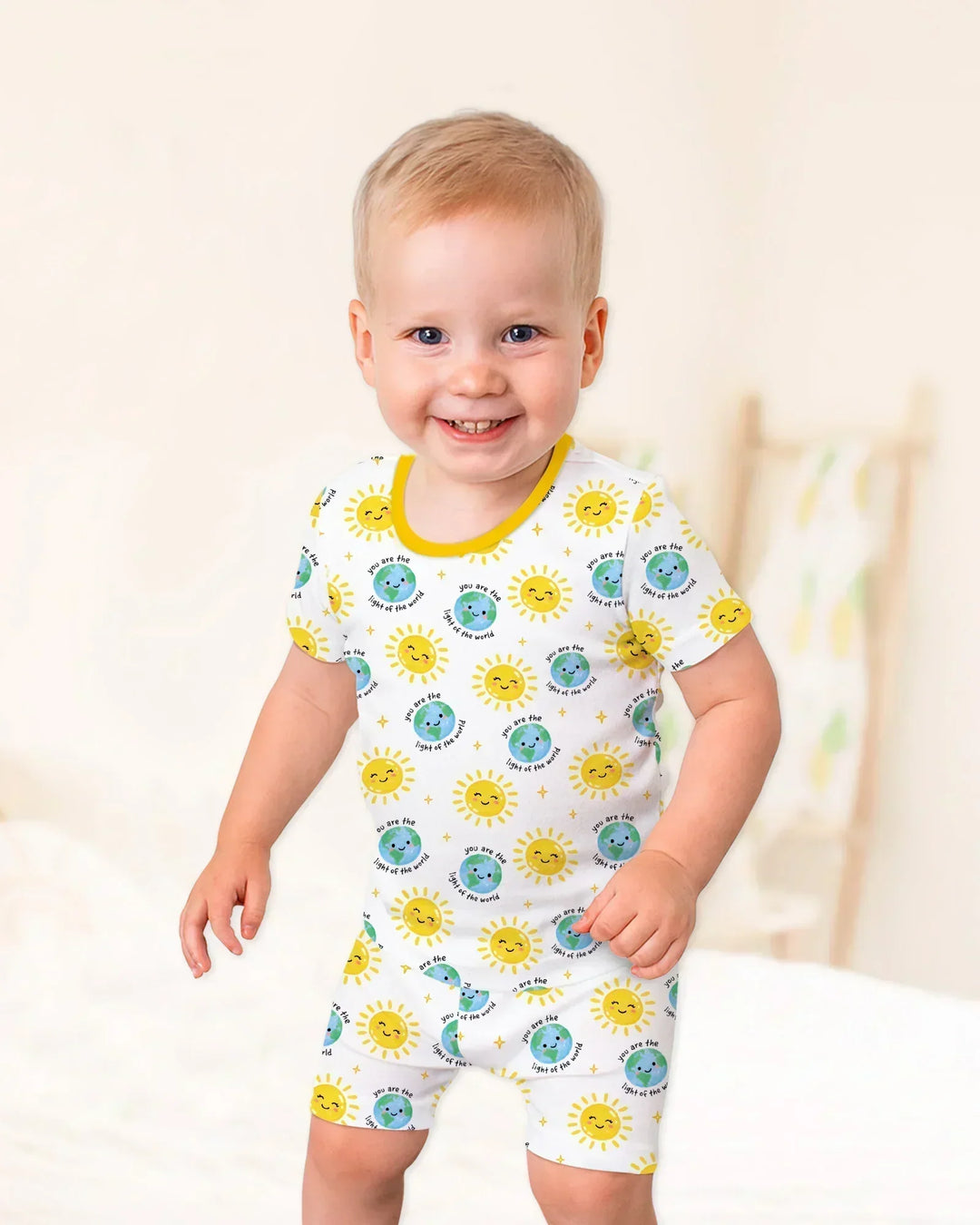 Matthew 5:14 Light of the World Bamboo Two Piece Short Sleeve Shorts Pajama Set