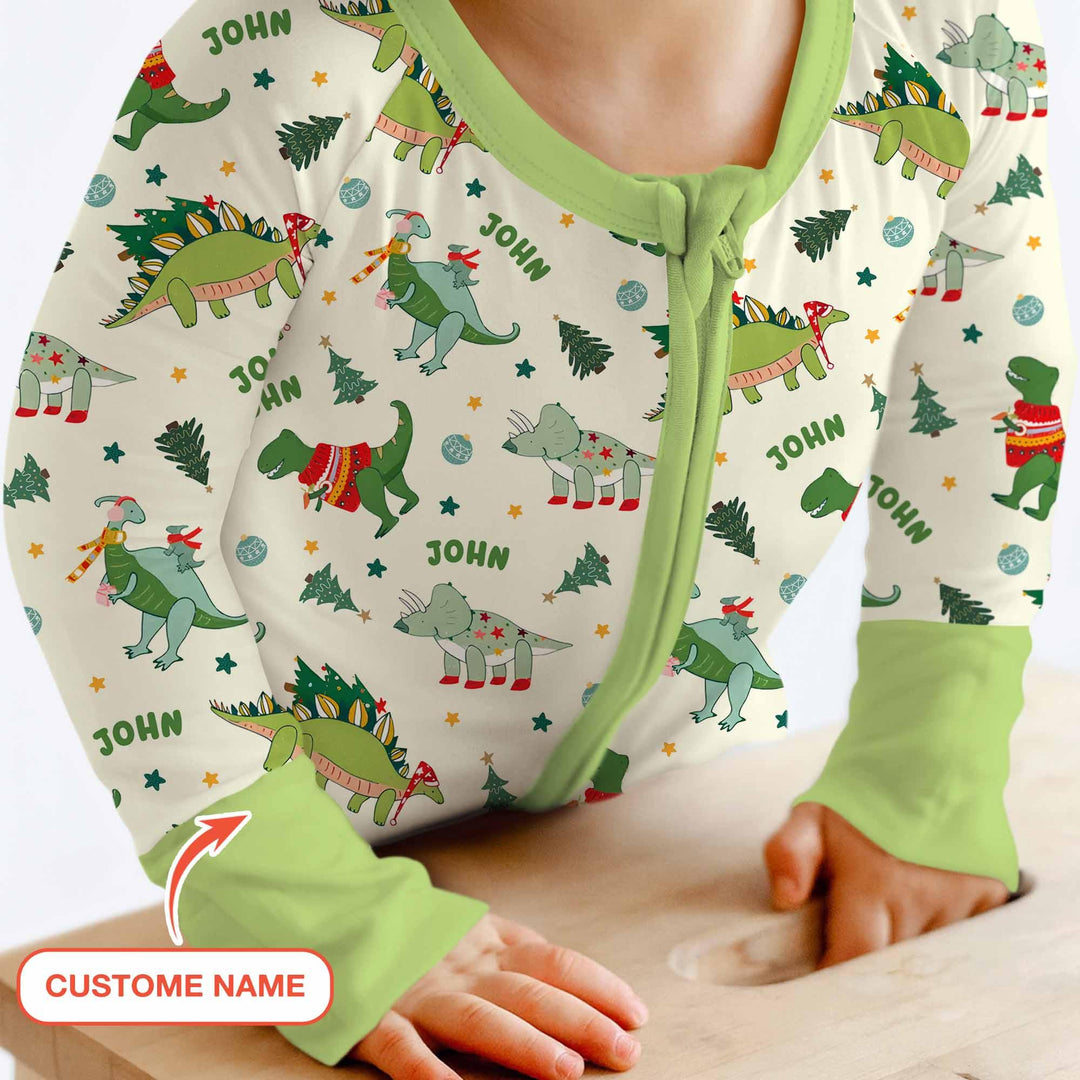 Custom Name Dinosaurs Christmas Tree Bamboo Convertible Zippy