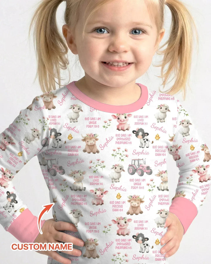 Custom Name God Says I Am Farm Animals Bamboo Two Piece Long Sleeve Pajama Set
