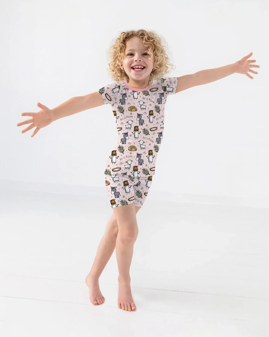 He Is Risen Easter Family Matching Bamboo Two Piece Short Sleeve Shorts Pajama Set