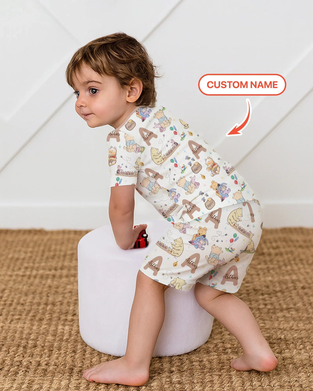 Honey Bear Monogram Bamboo Two Piece Short Sleeve Shorts Pajama Set