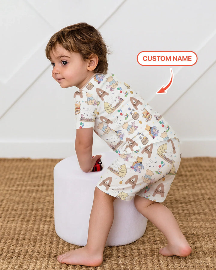 Honey Bear Monogram Bamboo Two Piece Short Sleeve Shorts Pajama Set