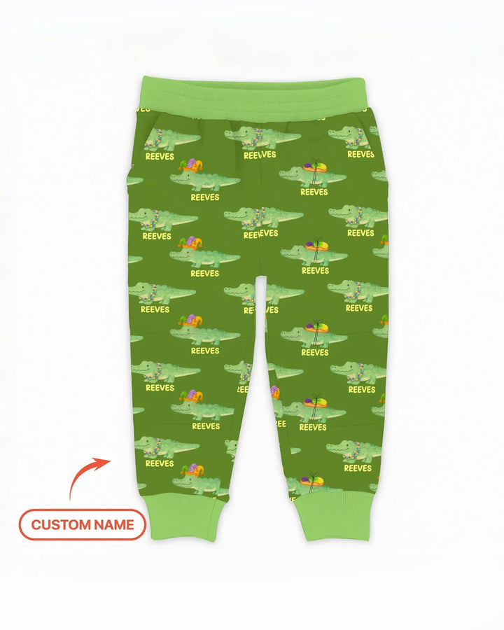 Custom Name Mardi Gras Gator Bamboo Jogger