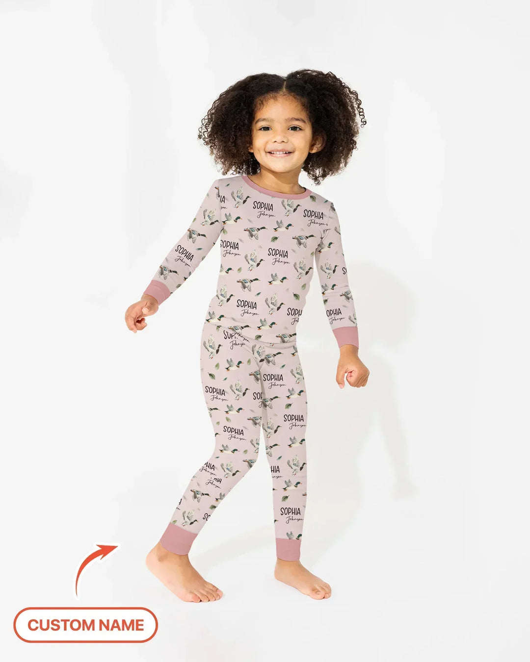 Custom Name Mallard Duck Bamboo Two Piece Long Sleeve Pajama Set
