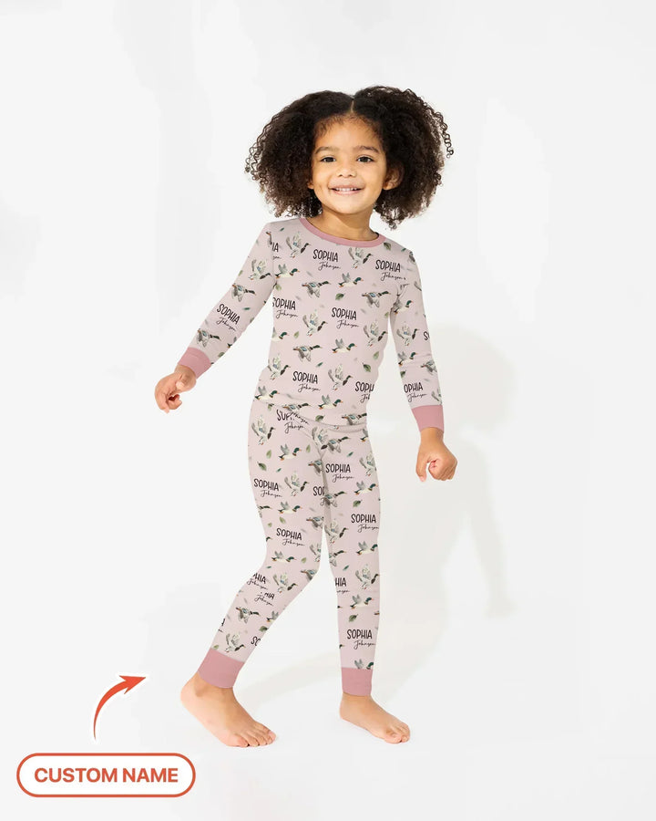 Custom Name Mallard Duck Bamboo Two Piece Long Sleeve Pajama Set