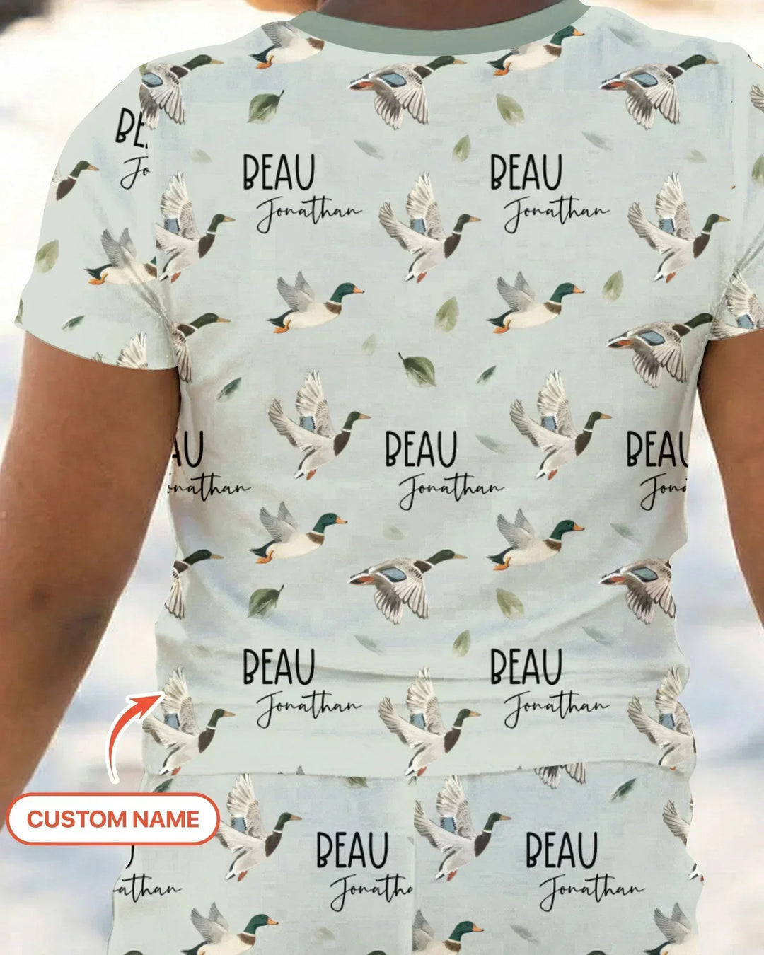 Custom Name Mallard Duck Bamboo Two Piece Short Sleeve Shorts Pajama Set