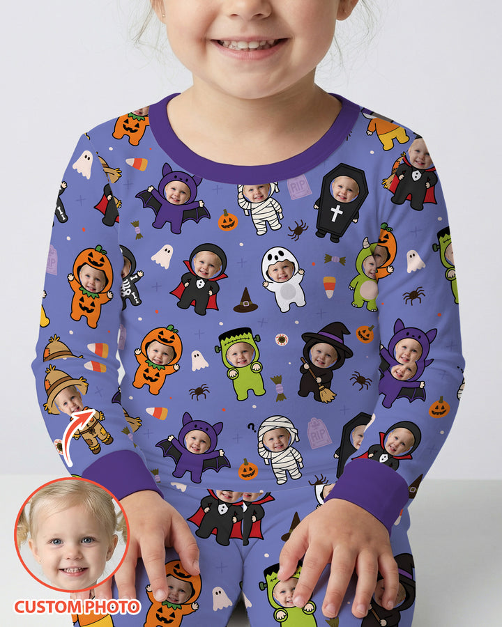 Custom Photo Little Halloween Crew Bamboo Two Piece Long Sleeve Pajama Set