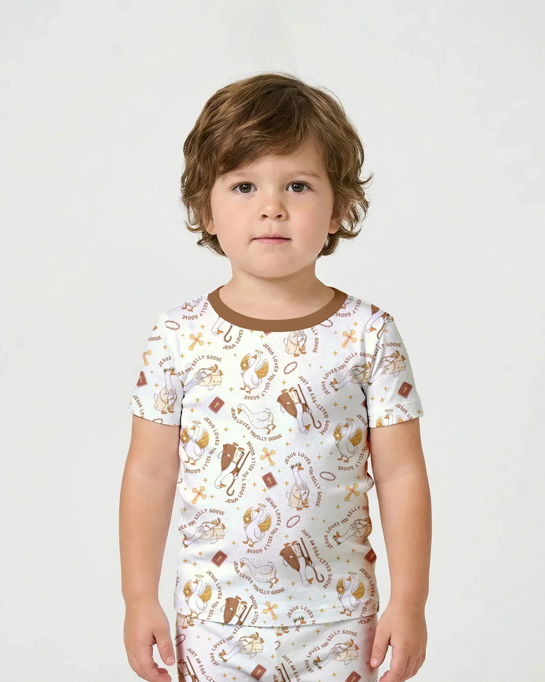 Jesus Loves You Silly Goose Bamboo Two Piece Short Sleeve Shorts Pajama Set
