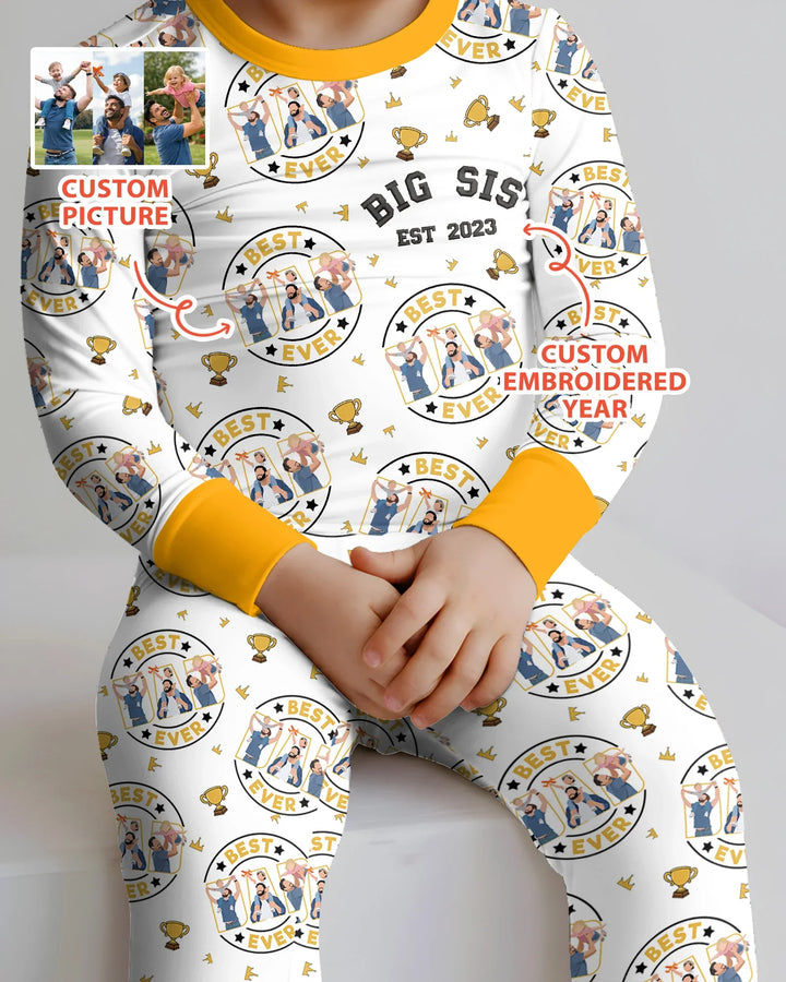 Personalized Family Matching Father's Day Embroidered Bamboo Two Piece Long Sleeve Pajama Set