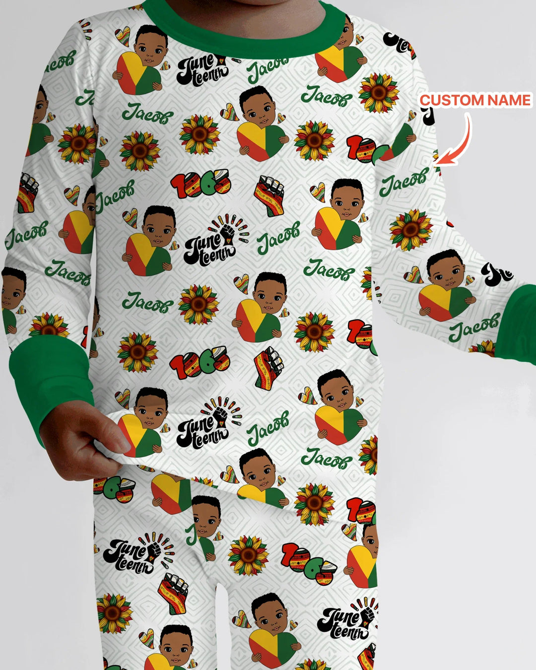 Custom Name Bloom in Freedom Bamboo Two Piece Long Sleeve Pajama Set