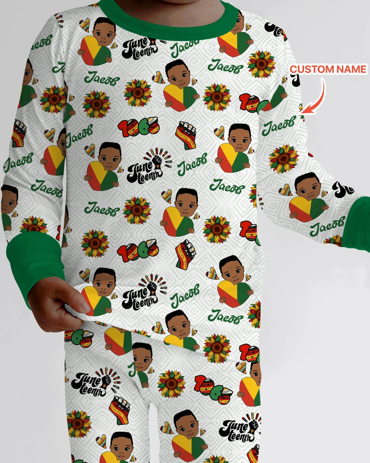 Custom Name Bloom in Freedom Bamboo Two Piece Long Sleeve Pajama Set